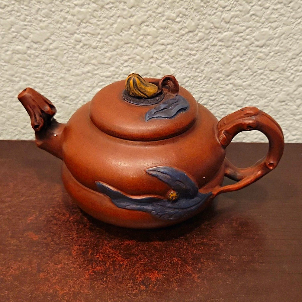 Chinese Yixing Style Zisha Clay Teapot Naturalistic Branch Gourd Signed